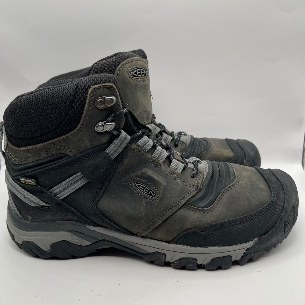 KEEN Ridge Flex Mid Waterproof Hiking Boots Mens 10.5 Grey Black 1024911 walking